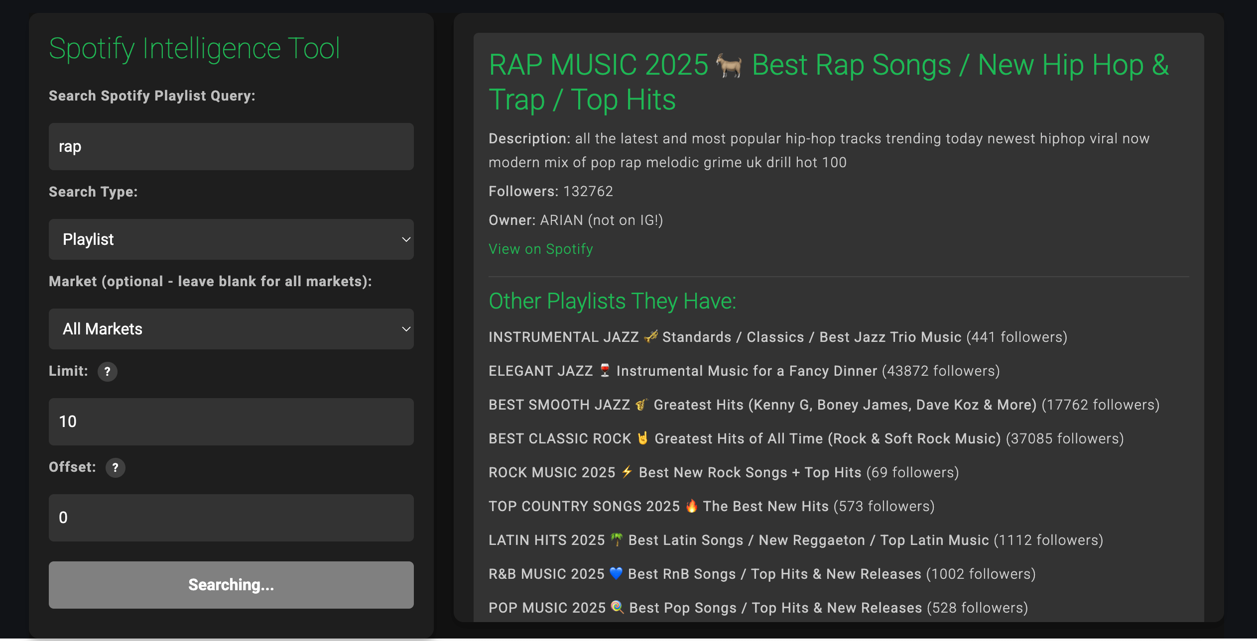 Spotify Finder Tool Interface